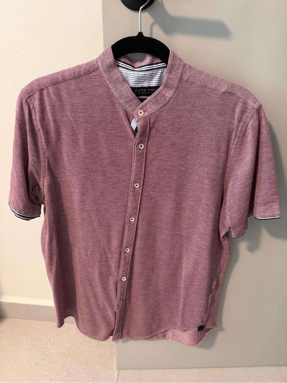 Zara Men's Short Sleeve Band Collar Shirt - Dusty Rose Size L